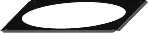 Schwarze Mauerblende mit ovalem Ausschnitt, zum Beispiel von Wolf, für DN300 Anwendung, auf flacher Oberfläche dargestellt. Hart und robust im Design.